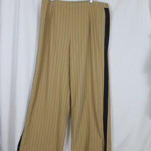 LA LIGNE Tan Striped Dress Pants Woman Size 1X Straight Leg Elastic Waist NWT